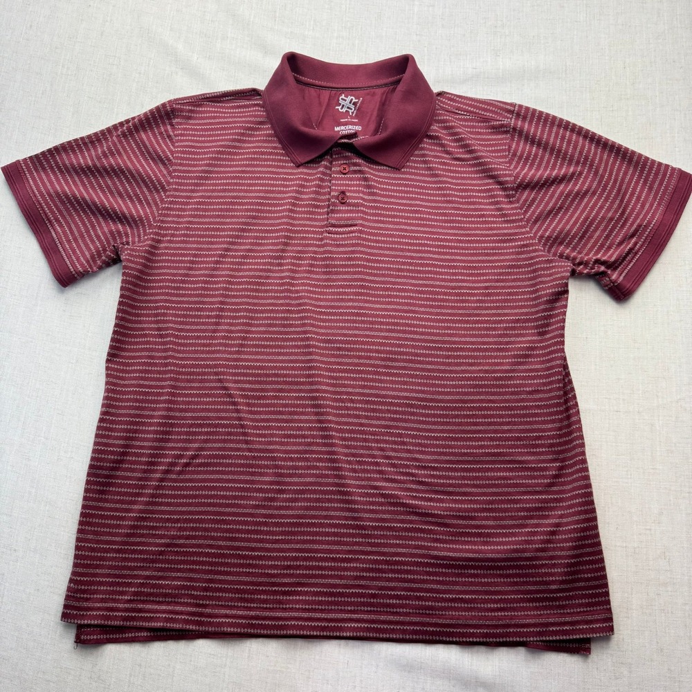 R&R Casual Polo Shirt Mens Large Burgundy Mercerized Cotton Striped Golfcore